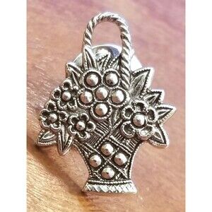 Vintage 1982 Avon Flower Basket Silver Tone Lapel Pin 1"x.625"